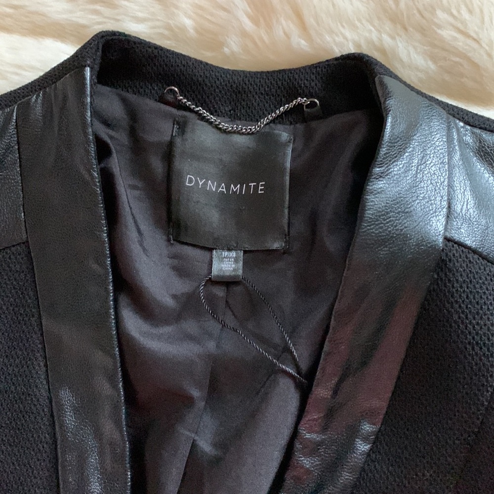 Y2K Black leather trim zippered biker sleeve WRAP blazer Coat Jacket XS S - Picture 4 of 16